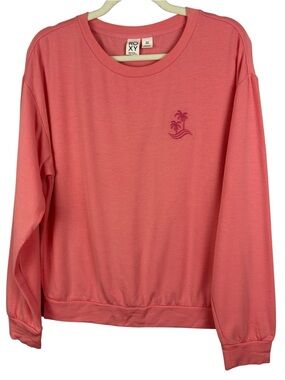 Roxy Coral Pink Long Sleeve Crewneck Medium Sweatshirt with Palm Embroidery